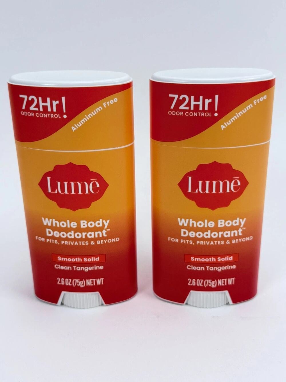 Lume Whole Body Deodorant 72 Hour Clean Tangerine Smooth Solid 2 Pack NEW